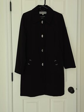 Anne Klein Black Trench Coat with Silver Clasps - NWOT